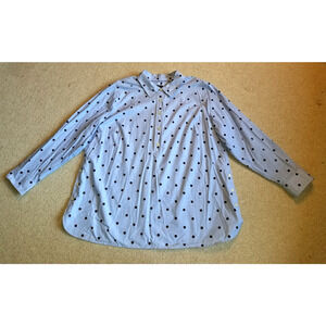 Womens Top-TALBOTS-blue/navy polka dot 100% cotton 1/4 button-up tunic ls-2X